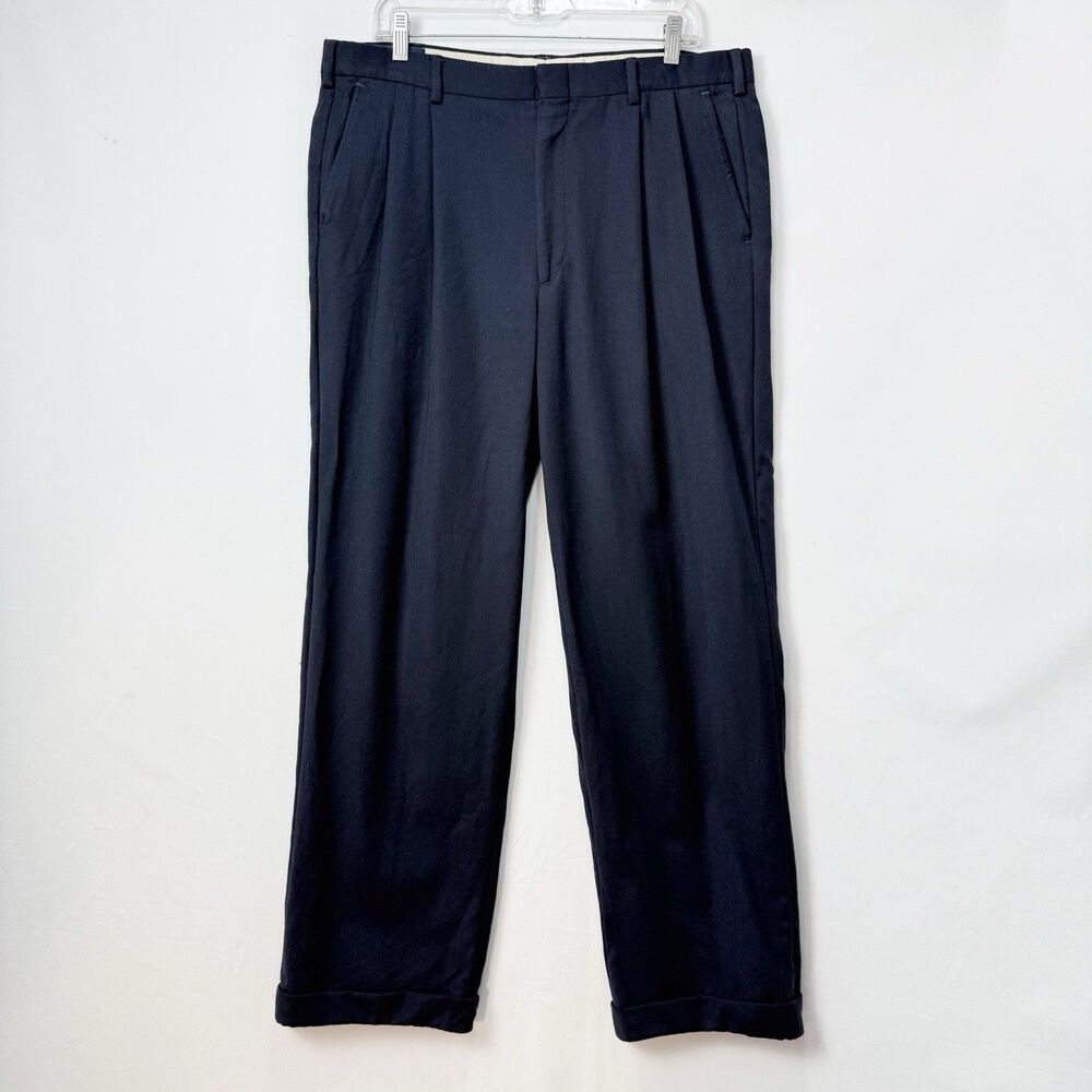 Vintage 80s Todays Man Wool Pleated Trouser Black 36x32 Cuffed